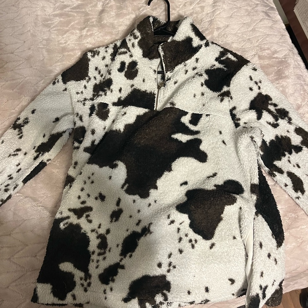 Cow Print Fleece Pullover